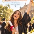 Femme heureuse en robe de diplômée posant avec son diplôme.