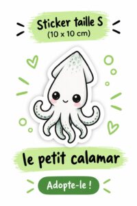Sticker représentant un petit calamar, idéal pour la décoration d'objets