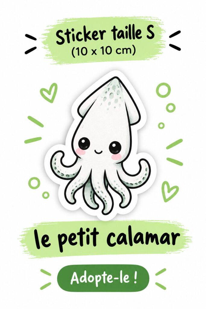 Sticker représentant un petit calamar, idéal pour la décoration d'objets