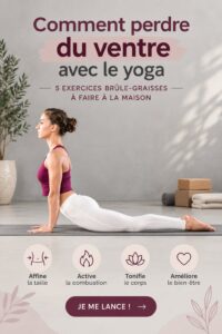 Femme pratiquant le yoga dans son salon pour sculpter son ventre