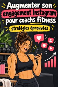 Un coach fitness avec un smartphone, partagé sur Instagram pour engager ses abonnés, entouré de matériel de sport.