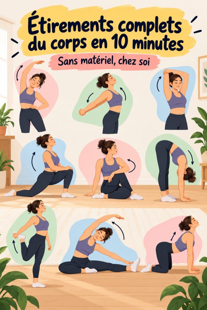 Femme faisant des étirements complets du corps dans un environnement zen.
