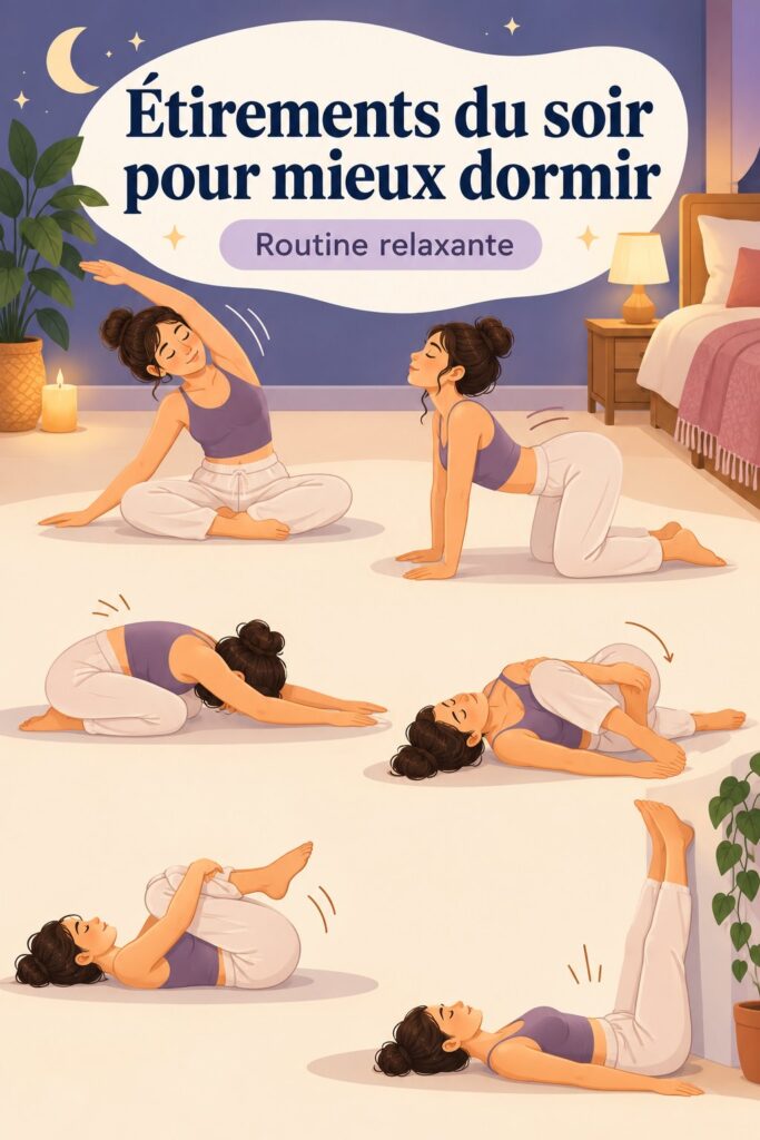 Femme réalisant des étirements doux le soir pour améliorer son sommeil.
