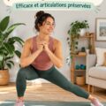 Exercice doux pour maigrir sans sauter, une femme pratiquant dans un environnement paisible.