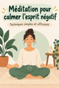 Femme méditant dans un cadre apaisant, apprenant à surmonter la négativité.