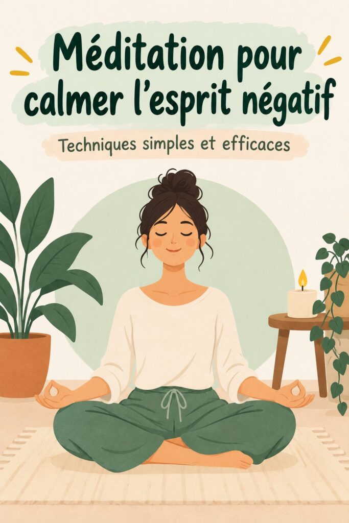 Femme méditant dans un cadre apaisant, apprenant à surmonter la négativité.