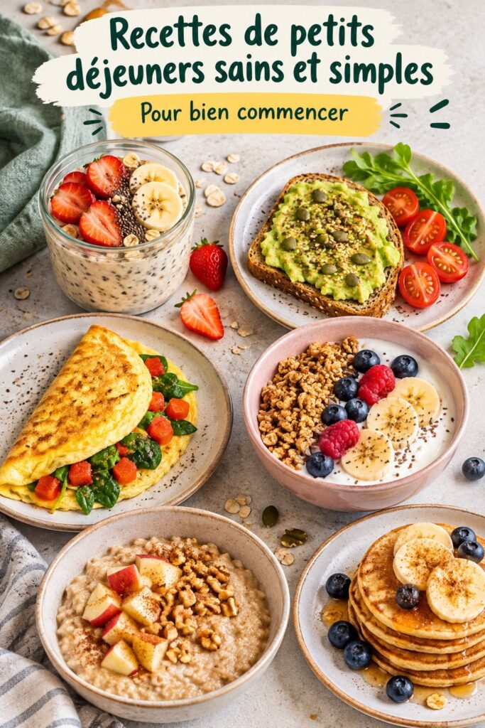 Assiette colorée de recettes de petits-déjeuners sains avec fruits et céréales