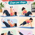 Femme faisant des exercices d'abdominaux avec haltères dans un intérieur lumineux.