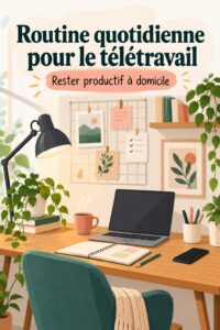 Femme en télétravail se relaxant avec une tasse de thé et un livre dans un espace bien aménagé