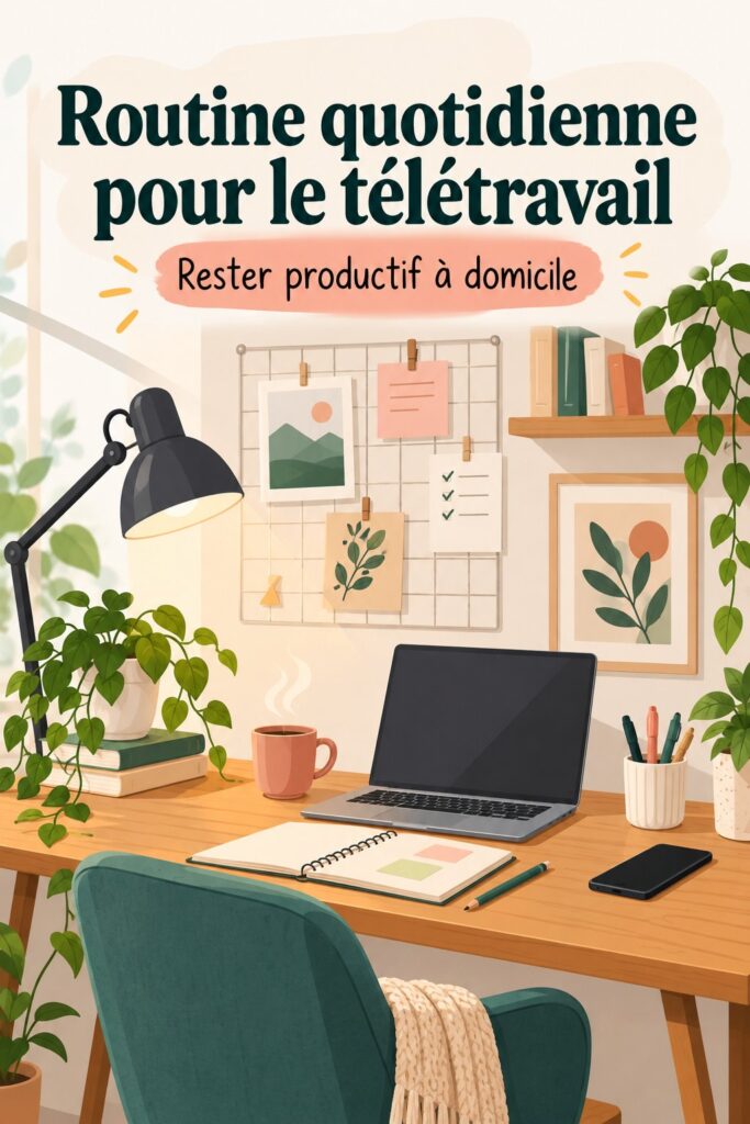 Femme en télétravail se relaxant avec une tasse de thé et un livre dans un espace bien aménagé