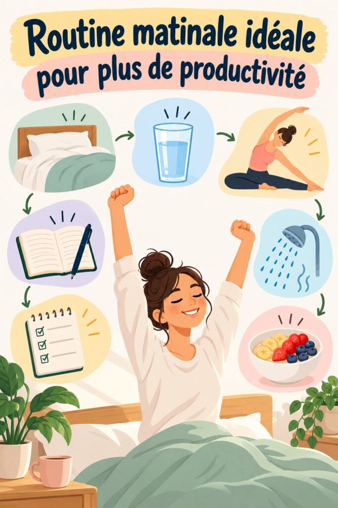 femme pratiquant le yoga le matin avant de commencer sa journée productive