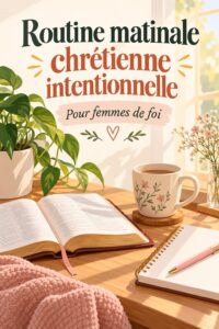 Femme méditant le matin avec une tasse de thé et un livre inspirant.