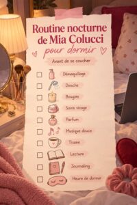Femme préparant sa routine nocturne inspirée par Mia Colucci
