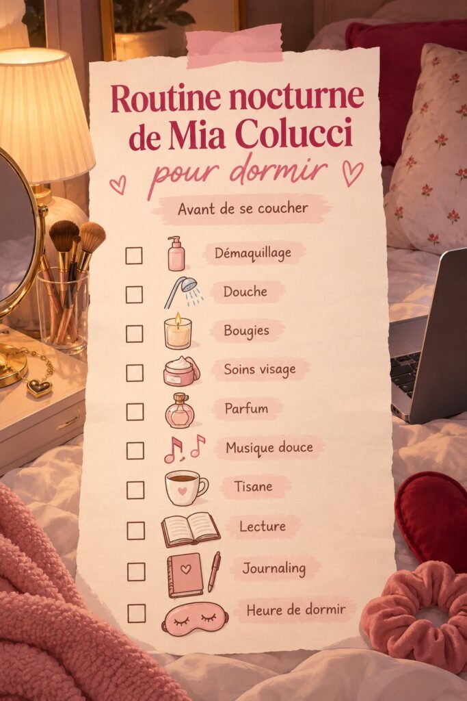 Femme préparant sa routine nocturne inspirée par Mia Colucci