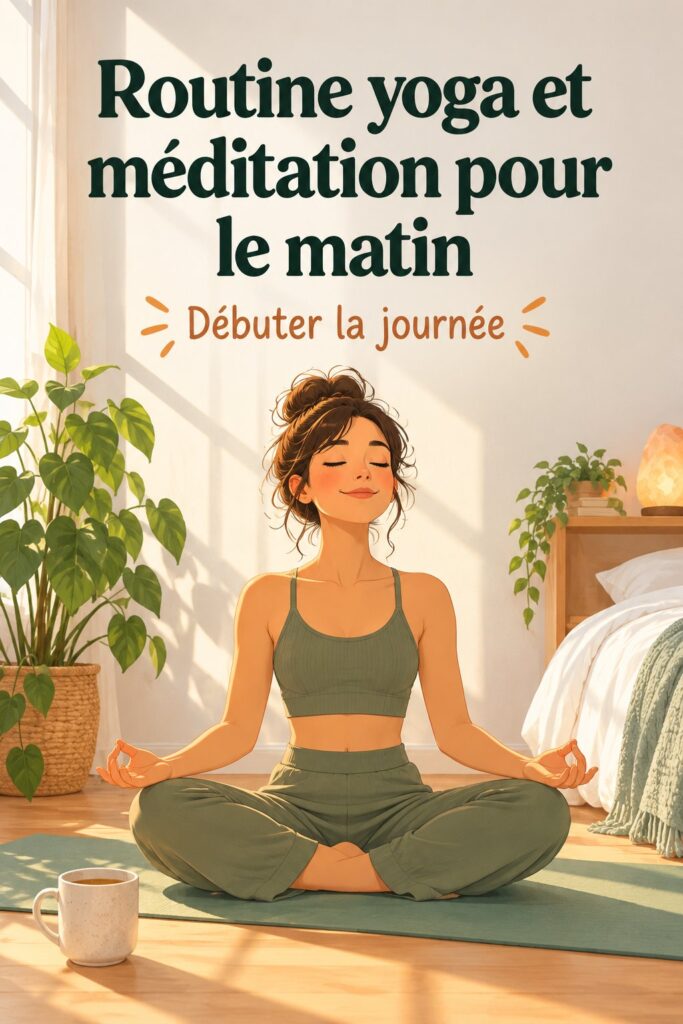 Femme faisant du yoga et méditation le matin dans un environnement paisible.