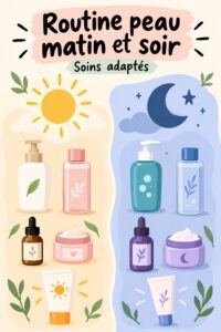 Femme appliquant des soins de la peau matin et soir, mettant en avant une routine beauté apaisante.