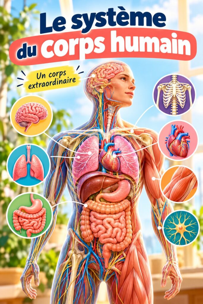 Illustration des systèmes du corps humain montrant l'interconnexion et le bien-être.